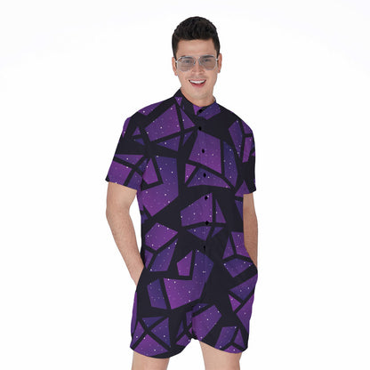 Purple Crystal Cosmic Galaxy Space Print Men's Rompers