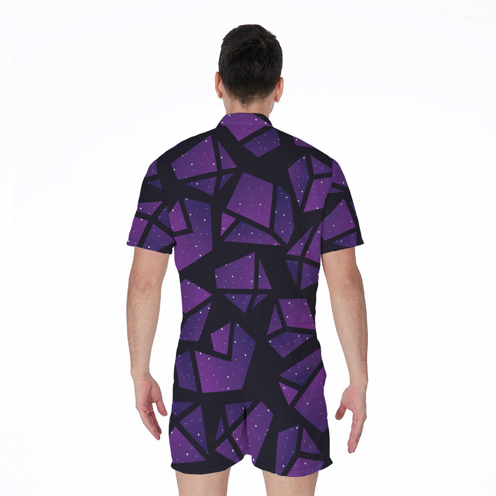 Purple Crystal Cosmic Galaxy Space Print Men's Rompers