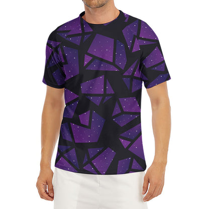 Purple Crystal Cosmic Galaxy Space Print Men's Short Sleeve Rash Guard