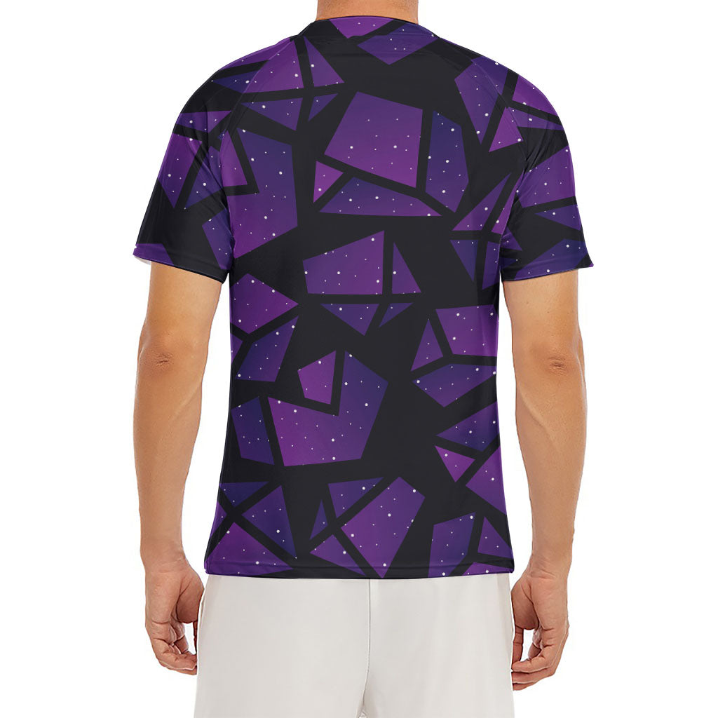 Purple Crystal Cosmic Galaxy Space Print Men's Short Sleeve Rash Guard