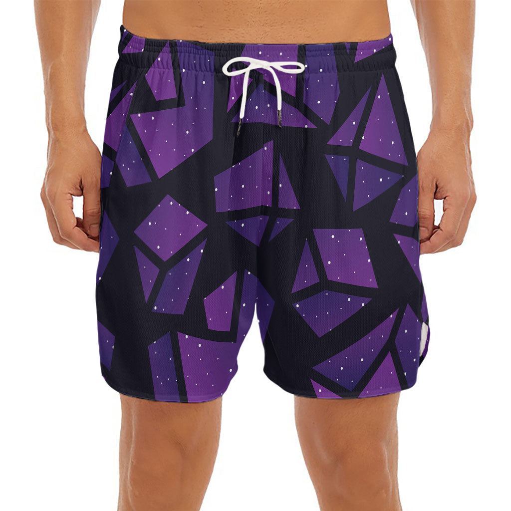 Purple Crystal Cosmic Galaxy Space Print Men's Split Running Shorts