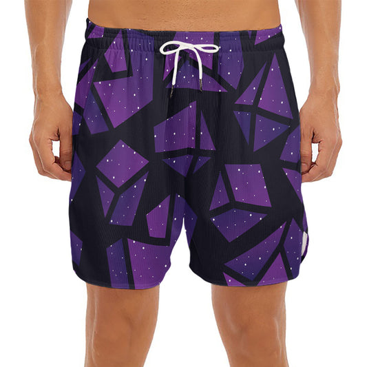 Purple Crystal Cosmic Galaxy Space Print Men's Split Running Shorts