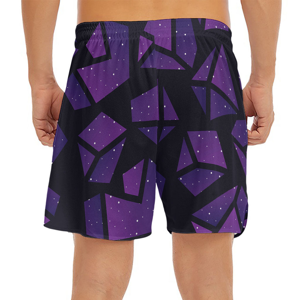 Purple Crystal Cosmic Galaxy Space Print Men's Split Running Shorts