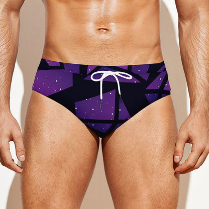Purple Crystal Cosmic Galaxy Space Print Men's Swim Briefs