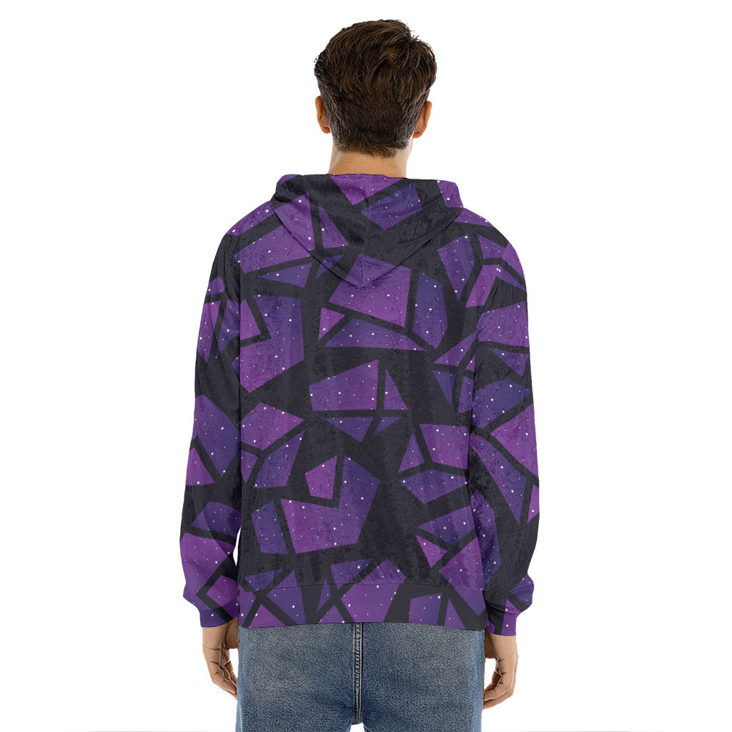 Purple Crystal Cosmic Galaxy Space Print Men's Velvet Pullover Hoodie