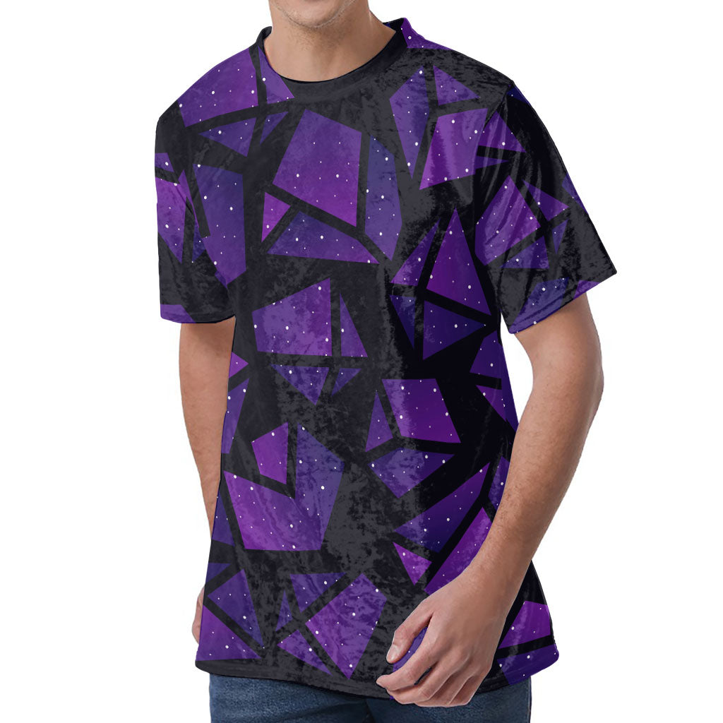 Purple Crystal Cosmic Galaxy Space Print Men's Velvet T-Shirt