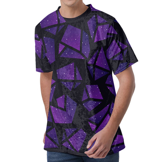 Purple Crystal Cosmic Galaxy Space Print Men's Velvet T-Shirt