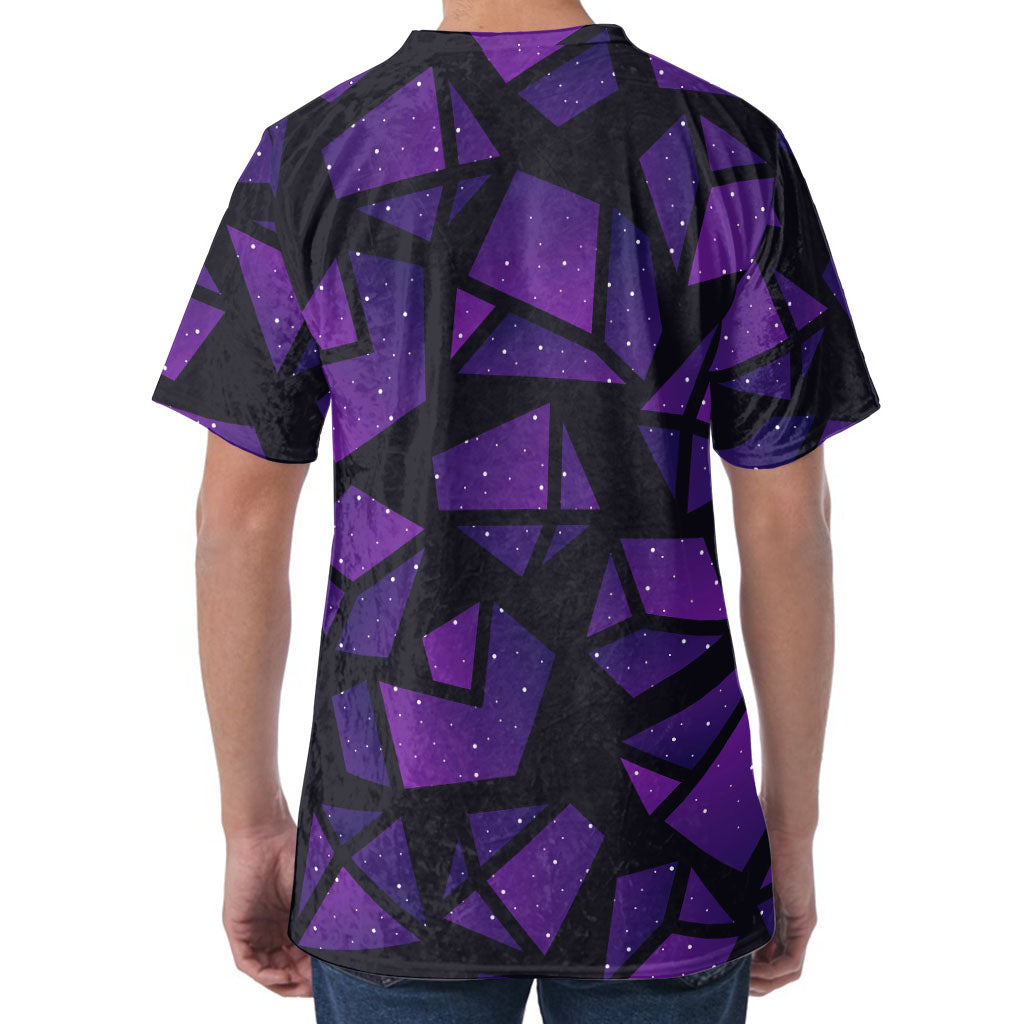 Purple Crystal Cosmic Galaxy Space Print Men's Velvet T-Shirt