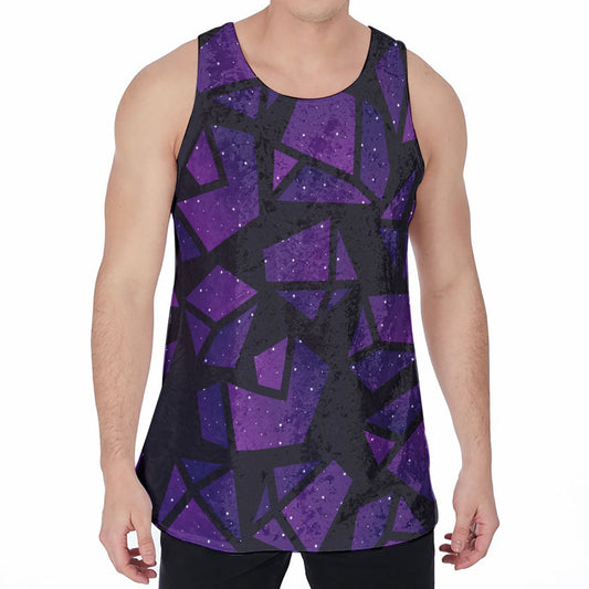 Purple Crystal Cosmic Galaxy Space Print Men's Velvet Tank Top