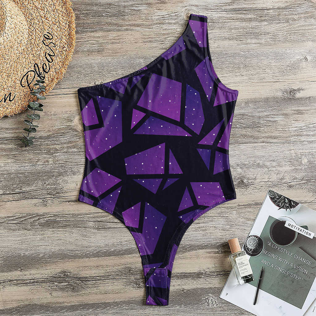 Purple Crystal Cosmic Galaxy Space Print One Shoulder Bodysuit