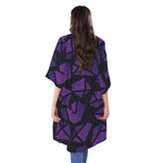 Purple Crystal Cosmic Galaxy Space Print Open Front Beach Cover Up