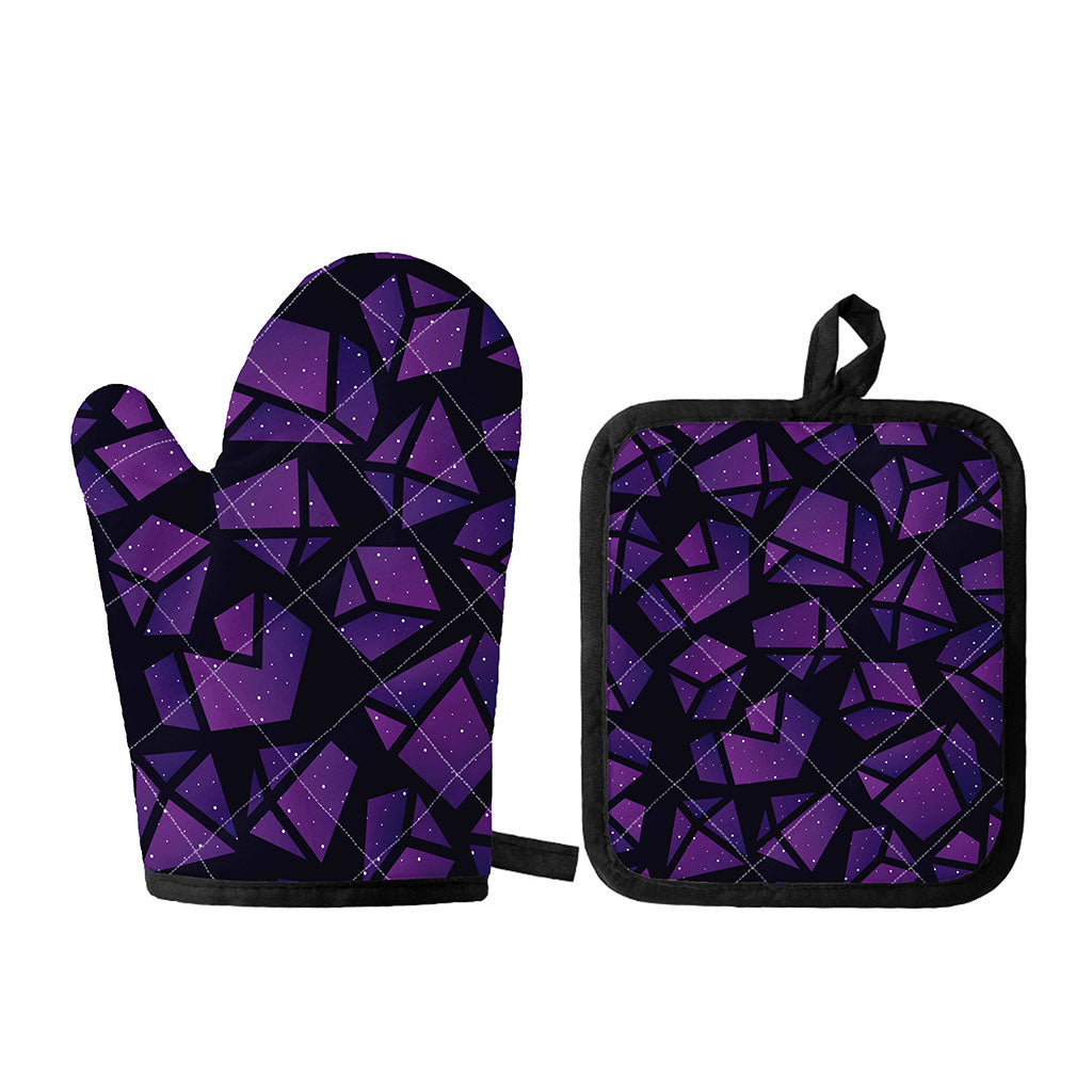 Purple Crystal Cosmic Galaxy Space Print Oven Mitt And Pot Holder Set