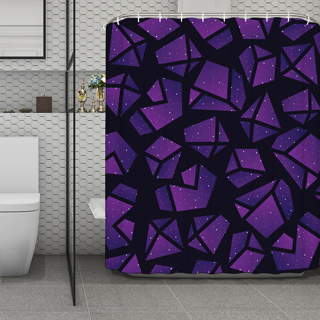 Purple Crystal Cosmic Galaxy Space Print Polyester Shower Curtain