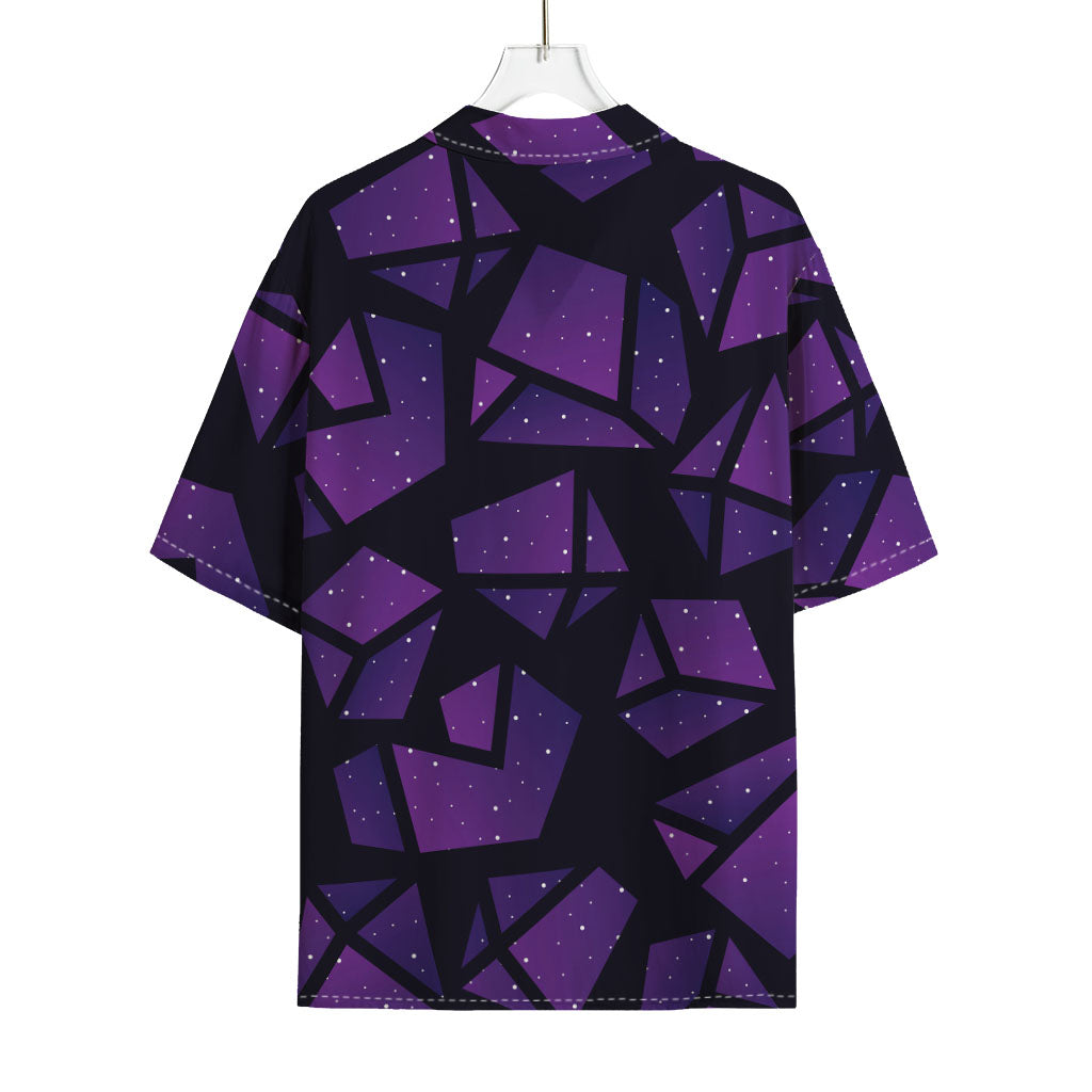 Purple Crystal Cosmic Galaxy Space Print Rayon Hawaiian Shirt