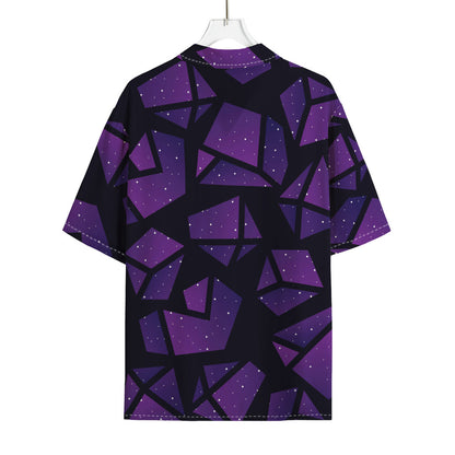 Purple Crystal Cosmic Galaxy Space Print Rayon Hawaiian Shirt