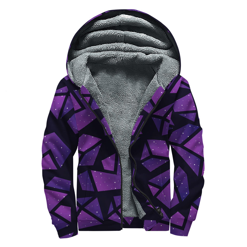 Purple Crystal Cosmic Galaxy Space Print Sherpa Lined Zip Up Hoodie