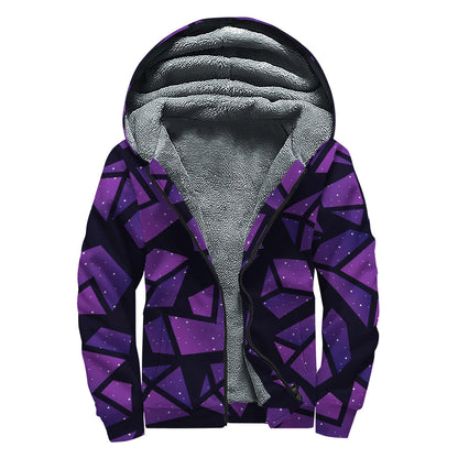 Purple Crystal Cosmic Galaxy Space Print Sherpa Lined Zip Up Hoodie