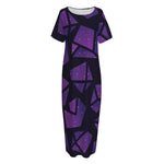 Purple Crystal Cosmic Galaxy Space Print Short Sleeve Long Nightdress