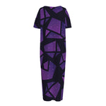 Purple Crystal Cosmic Galaxy Space Print Short Sleeve Long Nightdress