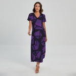 Purple Crystal Cosmic Galaxy Space Print Short Sleeve Maxi Dress