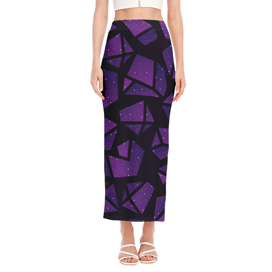 Purple Crystal Cosmic Galaxy Space Print Side Slit Maxi Skirt