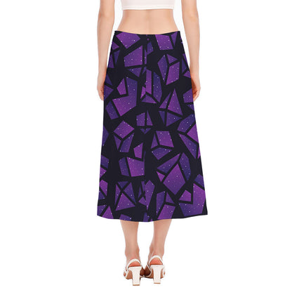 Purple Crystal Cosmic Galaxy Space Print Side Slit Midi Skirt