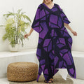 Purple Crystal Cosmic Galaxy Space Print Silk V-Neck Kaftan Dress