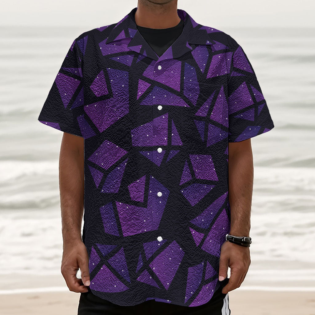 Purple Crystal Cosmic Galaxy Space Print Textured Short Sleeve Shirt