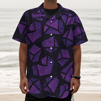 Purple Crystal Cosmic Galaxy Space Print Textured Short Sleeve Shirt