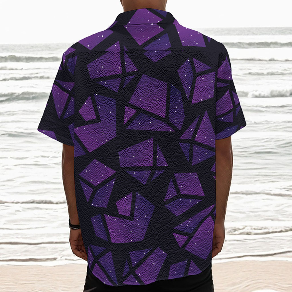 Purple Crystal Cosmic Galaxy Space Print Textured Short Sleeve Shirt