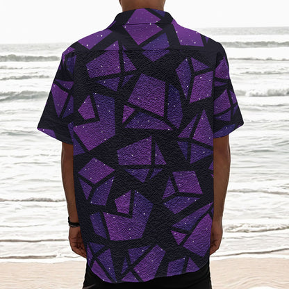 Purple Crystal Cosmic Galaxy Space Print Textured Short Sleeve Shirt