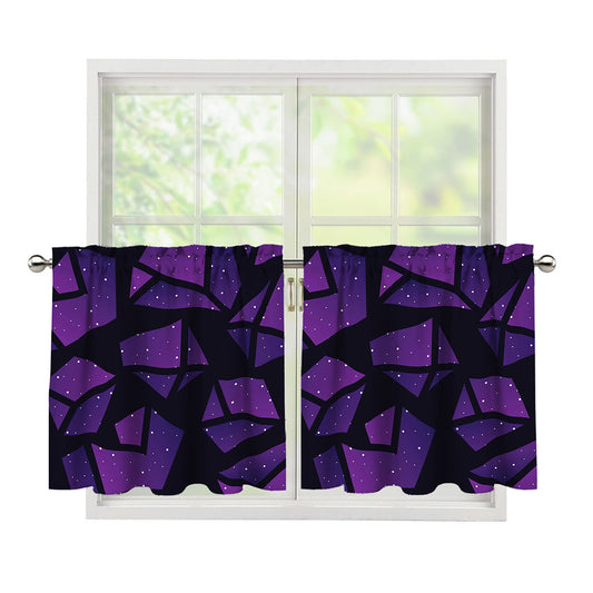 Purple Crystal Cosmic Galaxy Space Print Tier Curtains