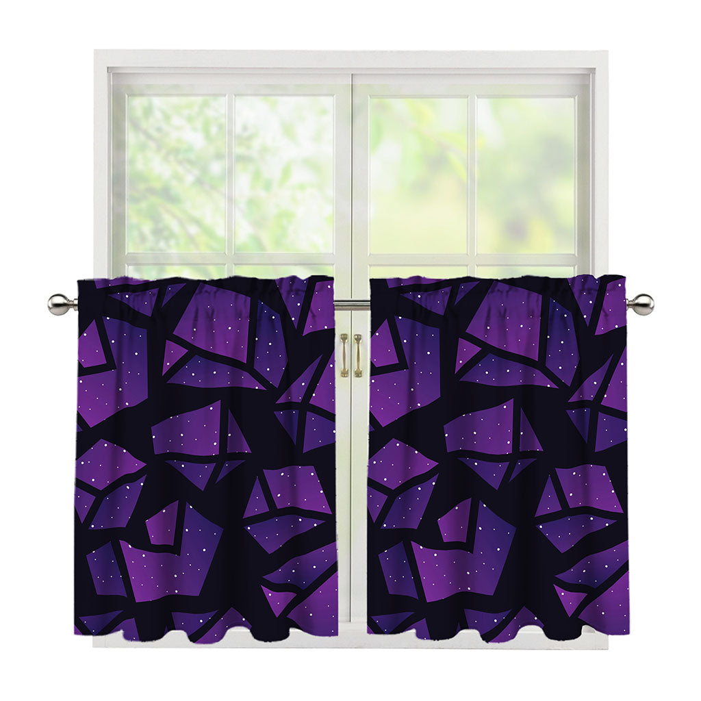 Purple Crystal Cosmic Galaxy Space Print Tier Curtains