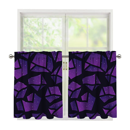 Purple Crystal Cosmic Galaxy Space Print Tier Curtains