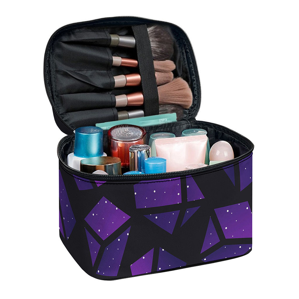 Purple Crystal Cosmic Galaxy Space Print Travel Makeup Bag