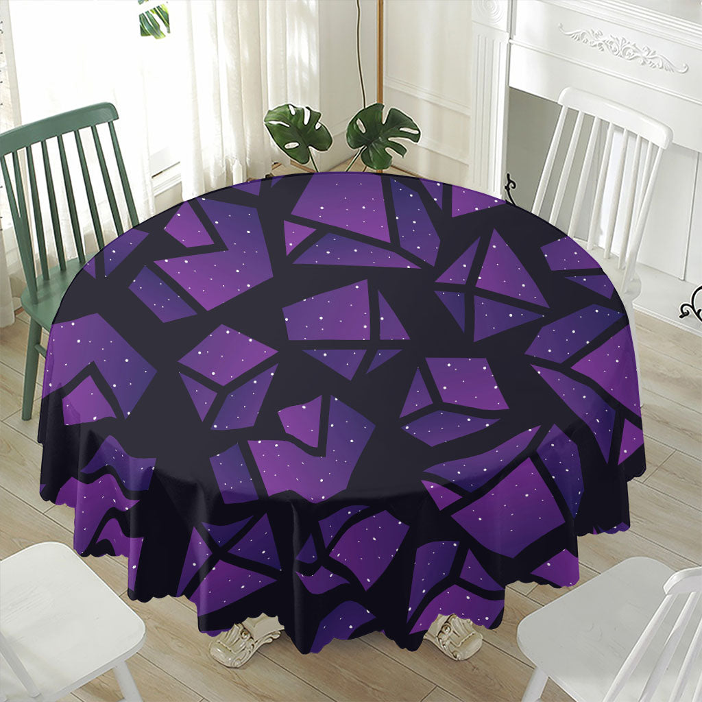 Purple Crystal Cosmic Galaxy Space Print Waterproof Round Tablecloth