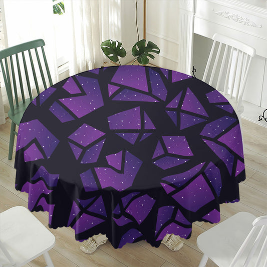 Purple Crystal Cosmic Galaxy Space Print Waterproof Round Tablecloth
