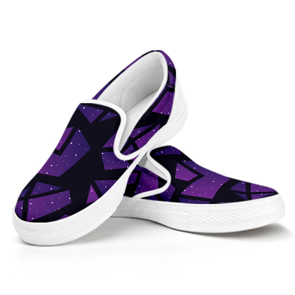 Purple Crystal Cosmic Galaxy Space Print White Slip On Sneakers