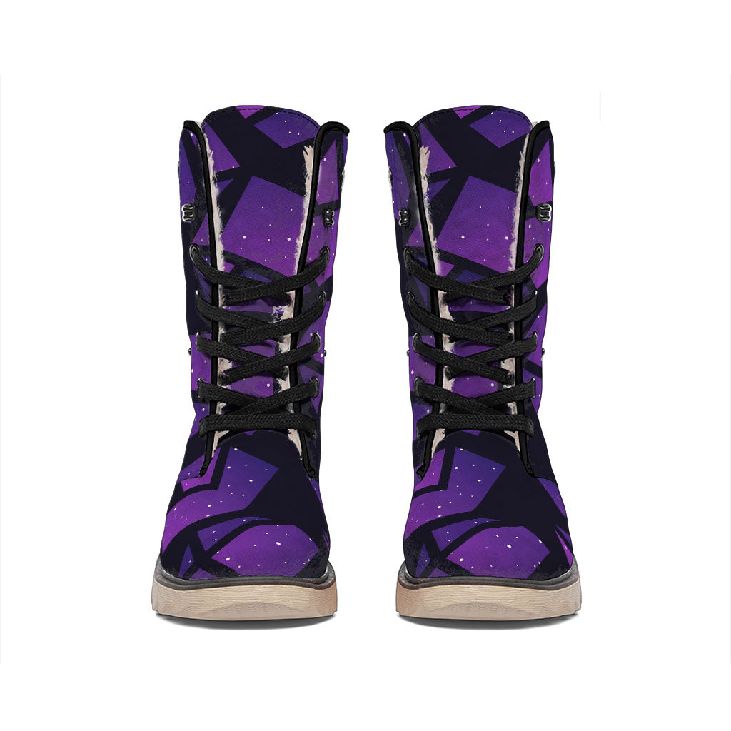 Purple Crystal Cosmic Galaxy Space Print Winter Boots