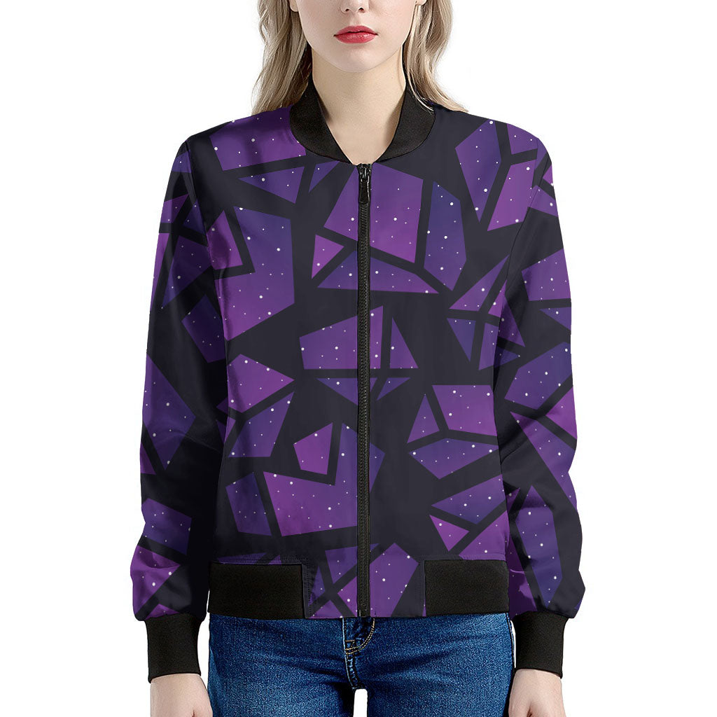 Purple Crystal Cosmic Galaxy Space Print Women's Bomber Jacket