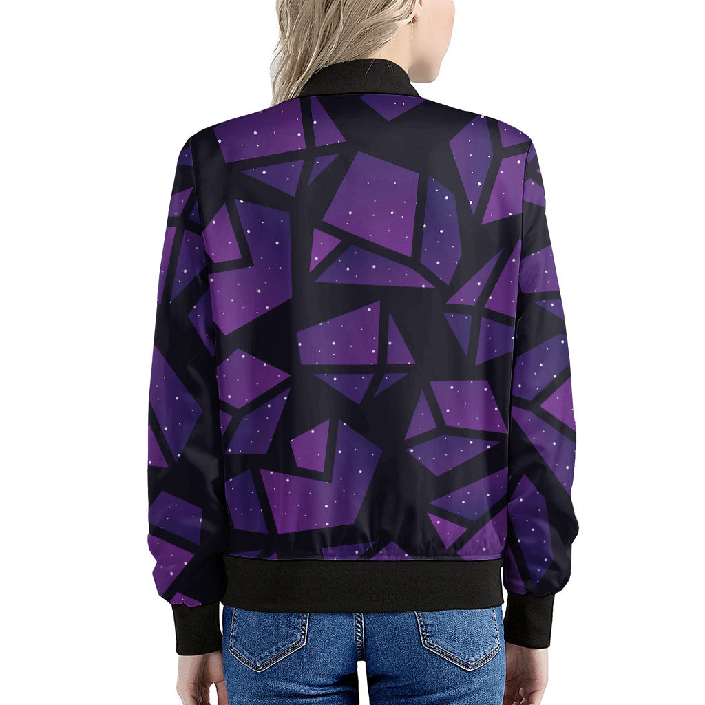 Purple Crystal Cosmic Galaxy Space Print Women's Bomber Jacket