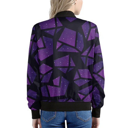 Purple Crystal Cosmic Galaxy Space Print Women's Bomber Jacket