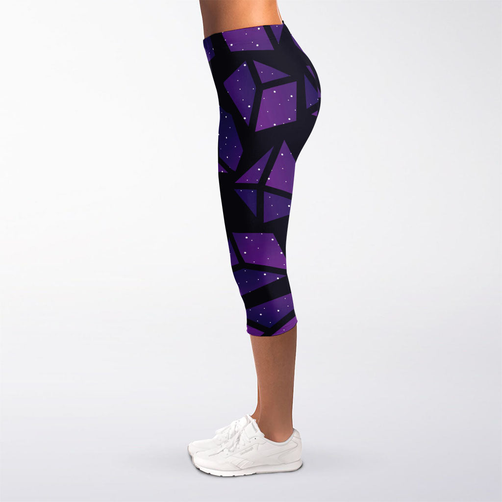 Purple Crystal Cosmic Galaxy Space Print Women's Capri Leggings