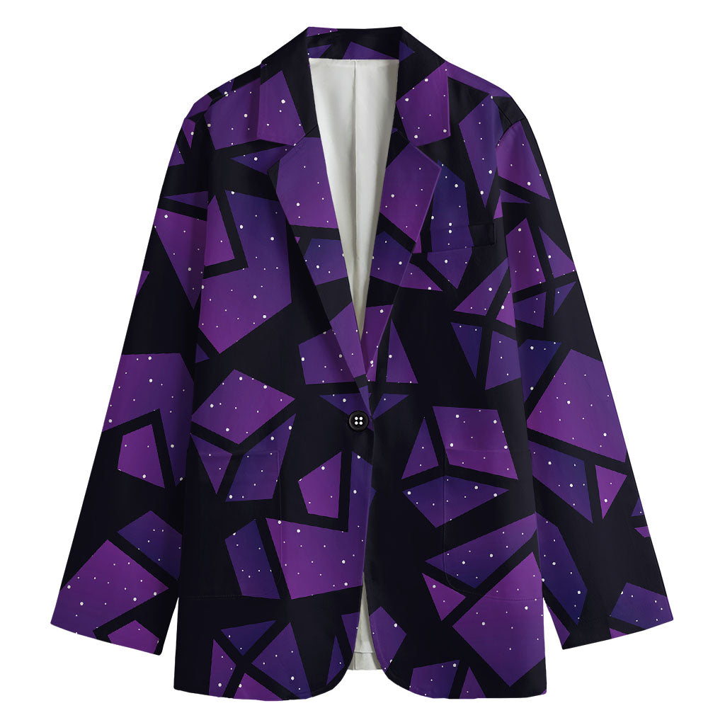 Purple Crystal Cosmic Galaxy Space Print Women's Cotton Blazer