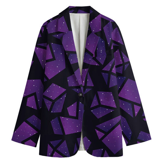 Purple Crystal Cosmic Galaxy Space Print Women's Cotton Blazer