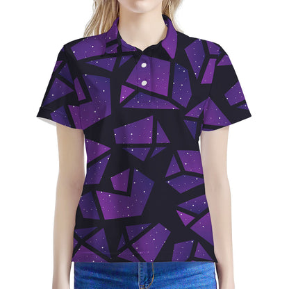 Purple Crystal Cosmic Galaxy Space Print Women's Polo Shirt