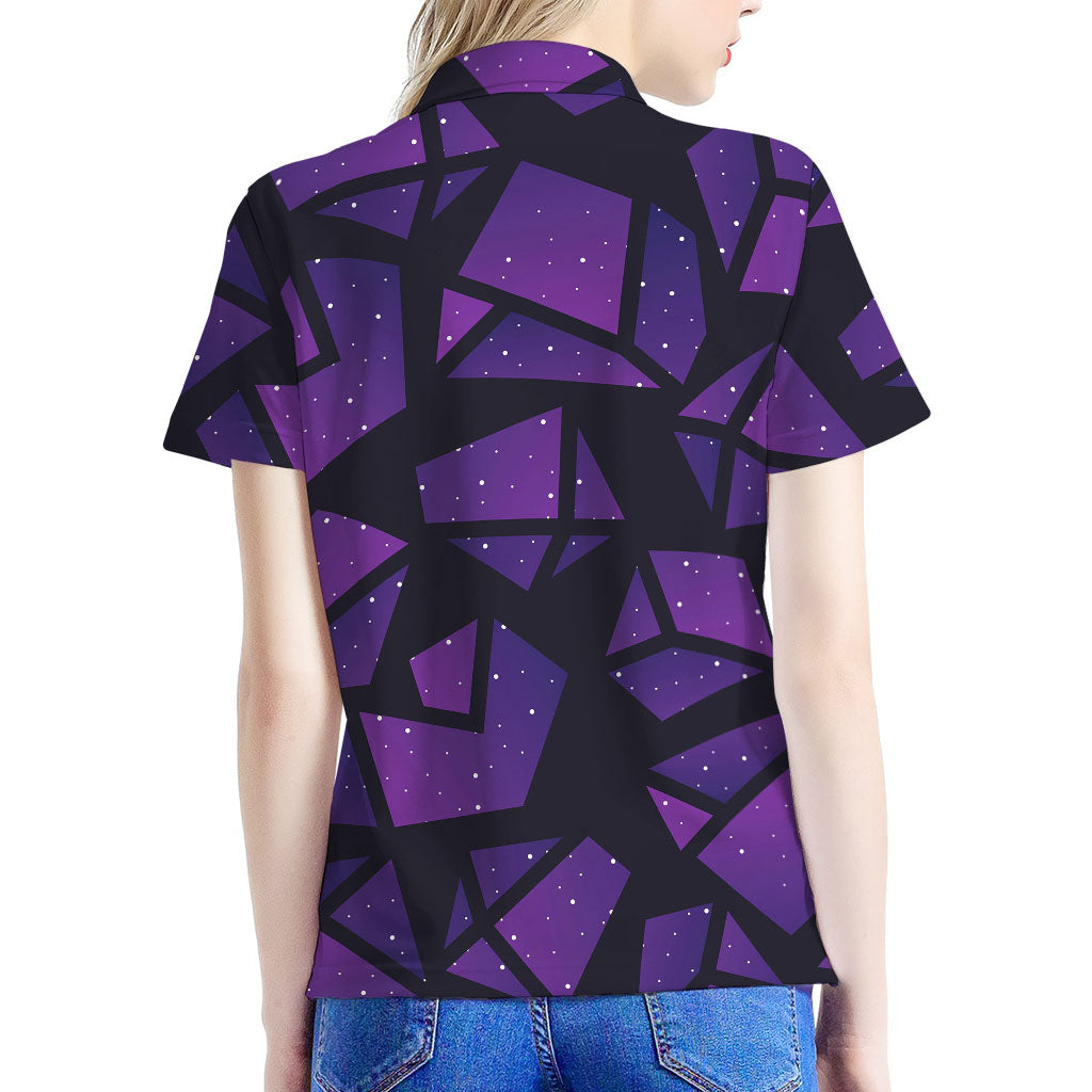 Purple Crystal Cosmic Galaxy Space Print Women's Polo Shirt