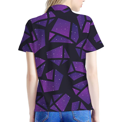 Purple Crystal Cosmic Galaxy Space Print Women's Polo Shirt