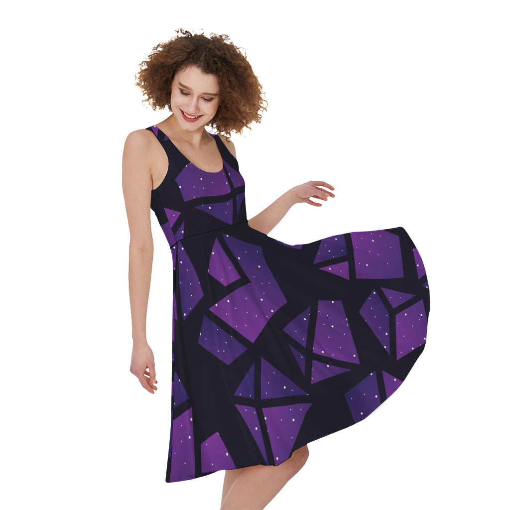 Purple Crystal Cosmic Galaxy Space Print Women's Sleeveless Dress