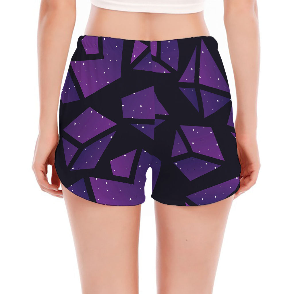 Purple Crystal Cosmic Galaxy Space Print Women's Split Running Shorts
